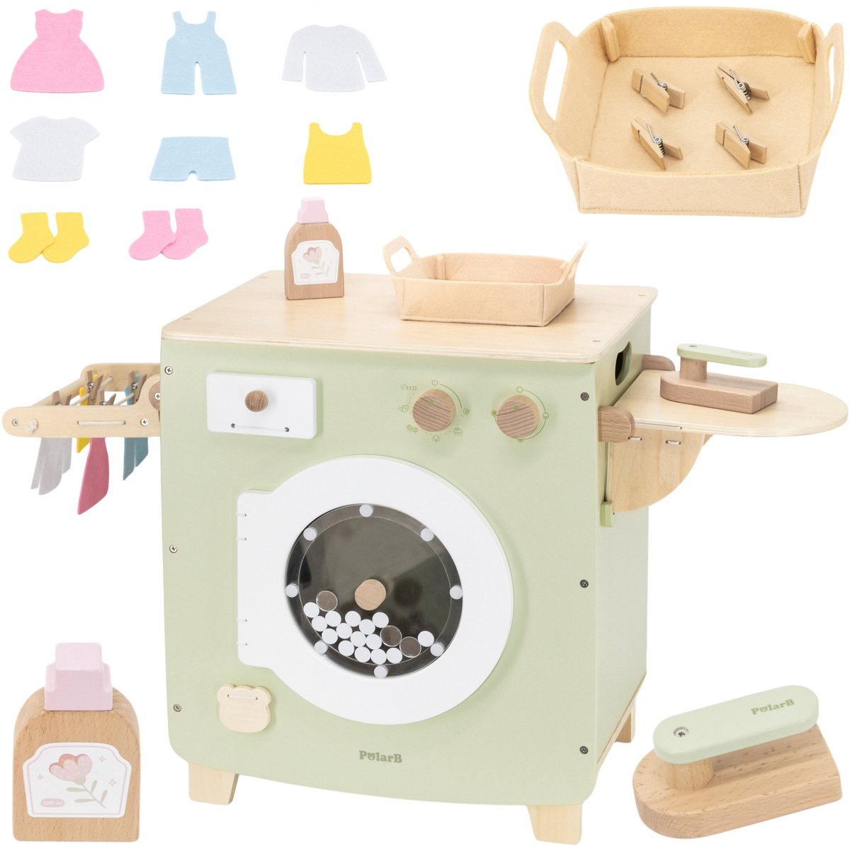 PolarB® Wasmachine speelgoed set - compleet - hout