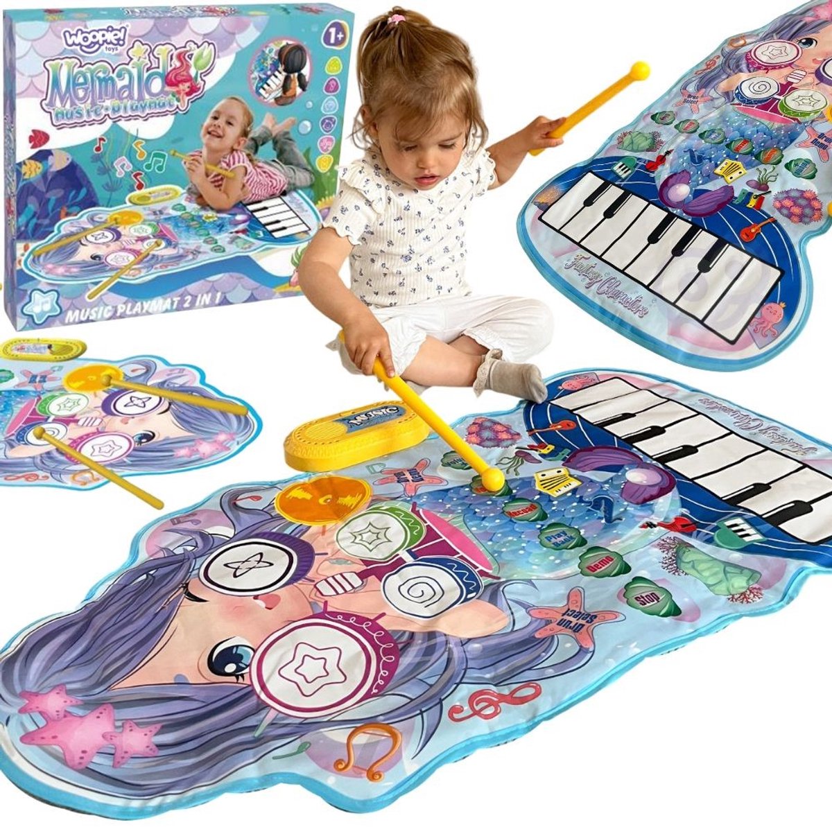 Woopie zeemeermin muziekmat 2 in 1 interactieve drums - UNI