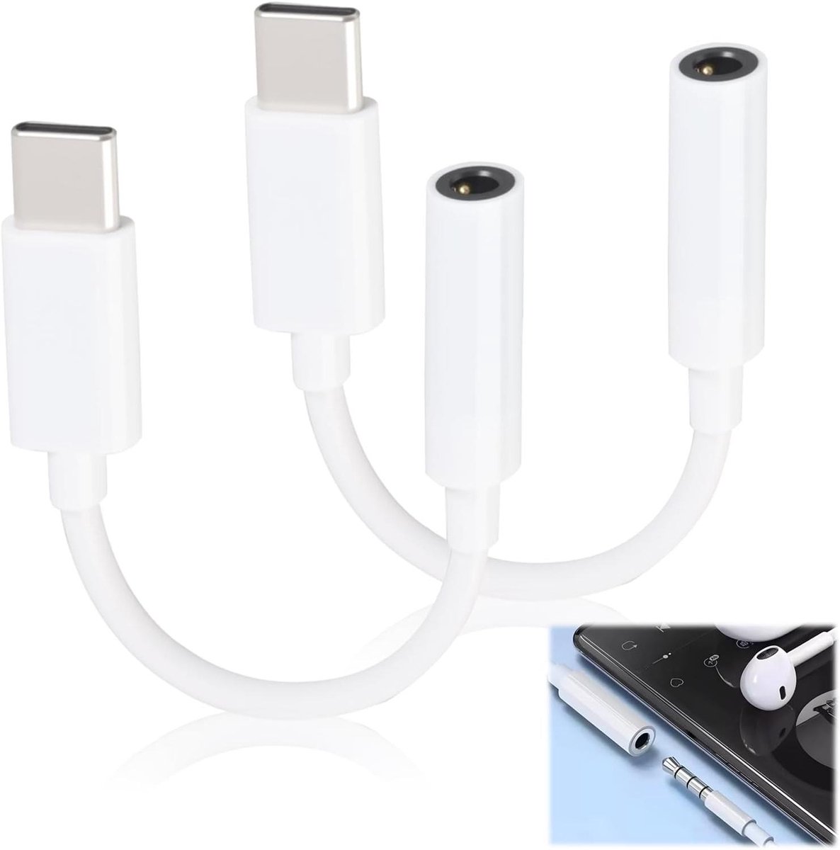 USB C naar 35 mm Adapter - Type C AUX Dongle - Muziek en Oproepen Beluisteren