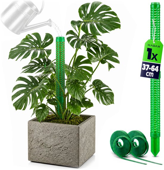 KADAX mosstok 29 cm met giethulp, klimsteun voor klimplanten, plantenstok om te vullen met mos, klimstok met klittenband voor Monstera, plantensteun van kunststof
