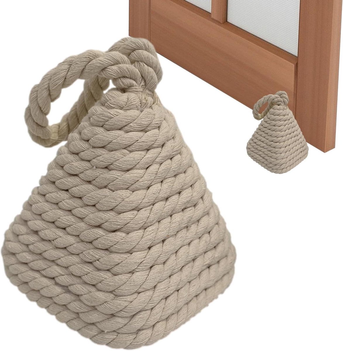 Verzwaarde Deurstopper - Touwknoop Deurstop - Deuren Open Houden - Duurzaam Touwontwerp - 17.8 x 16.8 x 16.8 cm - Crèmekleurig
