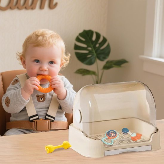 Babyfles Opbergdoos - Fles Droogrek Organizer - Hygiënisch Flessen Drogen - Stofvrije Opslag - 26.5B x 26H cm - Romig — afbeelding 3