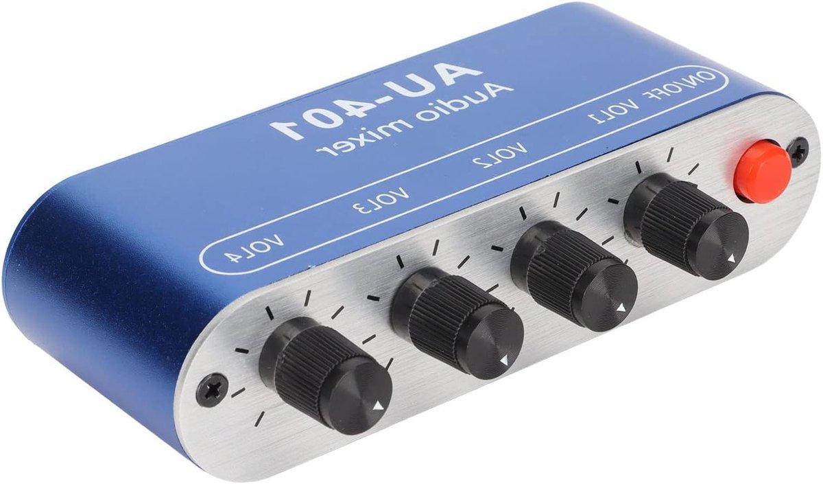 Stereo Geluidsmixer - Audio Mixer Versterker - Geluidsoptimalisatie - Vier Ingangen Eén Uitgang - 12 x 7 x 4 cm