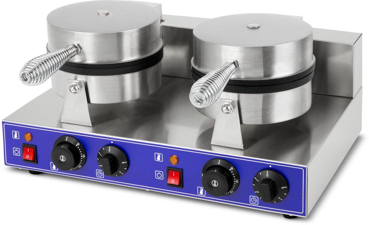 VERTES Wafelijzer Belgische Wafelmaker Dubbel Elektrisch 2000W Roestvrij Staal (2x Timer 5 min, 2x Temperatuur 50-300 °C Traploos Instelbaar, 4 Antislip Rubberen Voetjes, Antiaanbaklaag)