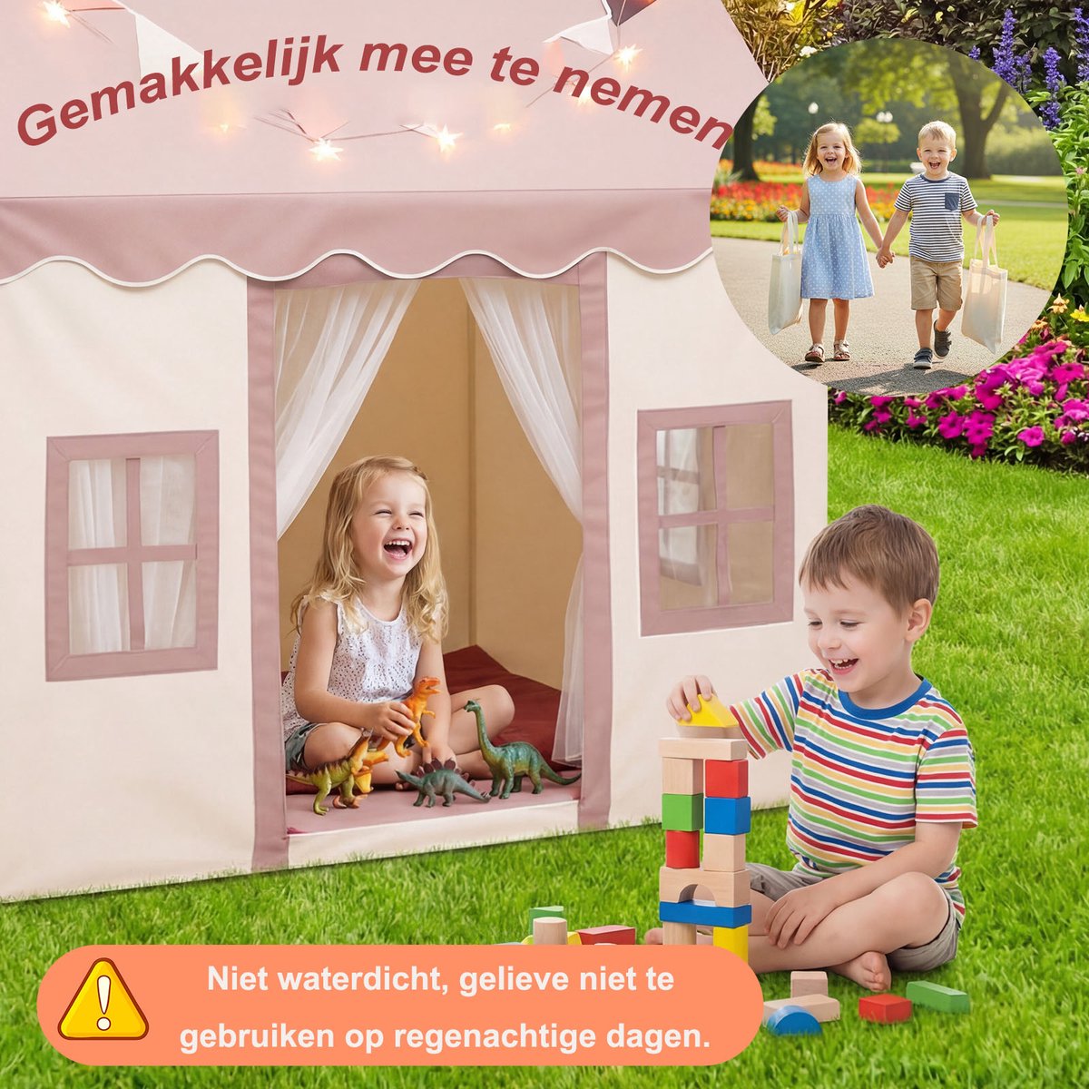 Lemlit Speeltent voor Kinderen - Kindertent met Mat Verlichting en Muggennet - Prinsessentent en Speelhuisje voor Binnen en Buiten - 120x100x130 cm - Roze — afbeelding 2