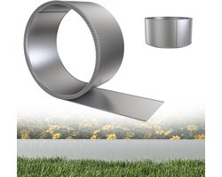 Lawn Edging, Metal, 10 m, Flower Bed Border, Galvanised with Serrated Edges, Metal Cutting Edge, Palisade, Garden Fence, Height 15 cm, Silver