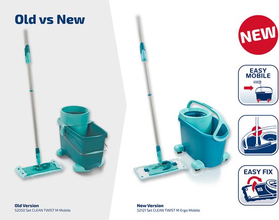 Leifheit Clean Twist M essuie-sol Ergo mobile - ensemble de vadrouille système complet avec roues - 33 cm - 6 litres