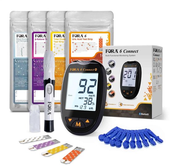 FORA 6 Connect 6-in-1 Starter Pack - (Ketonen Meter - Urinezuur Meter - Cholesterol Meter - Glucosemeter) - Inclusief Strips