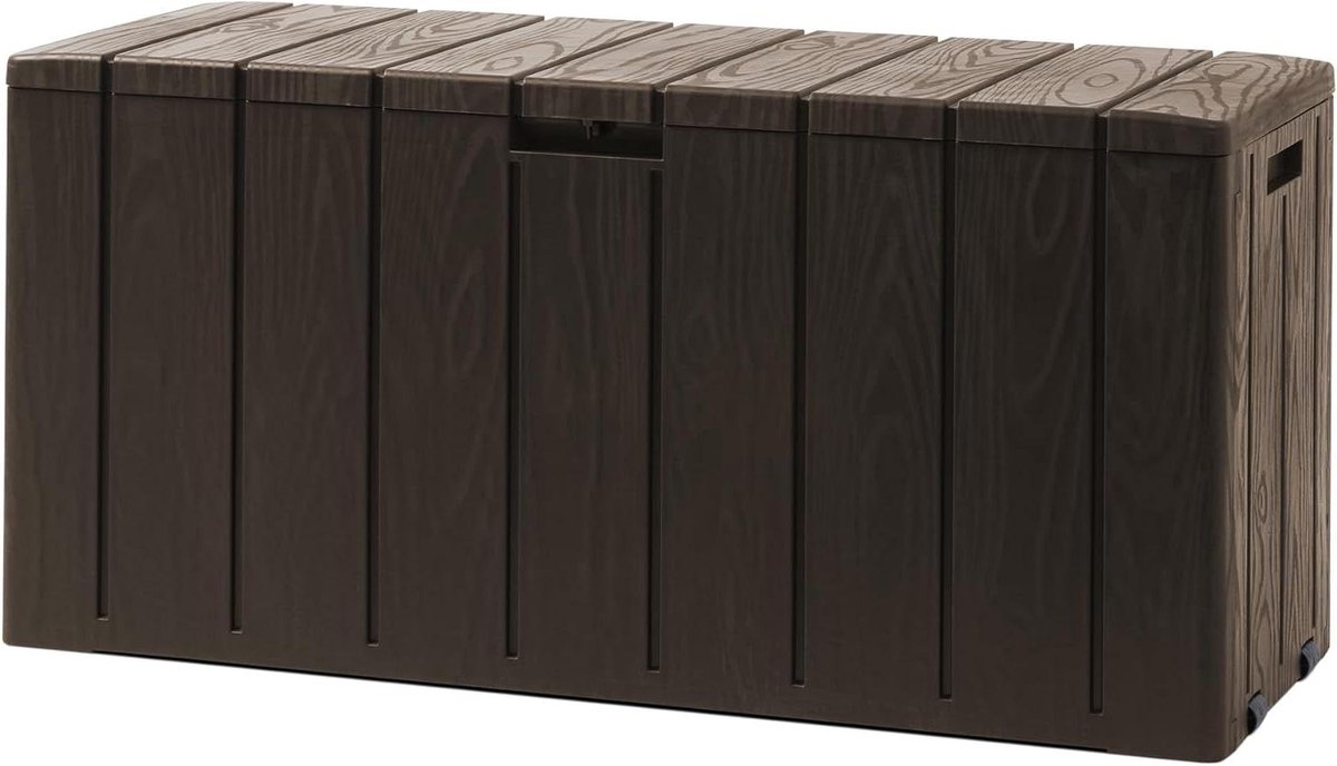 Opbergkist Hars - Buitenbox Tuinbank - Tuinmeubelen Opbergen - Met Wielen Verrijdbaar - 270 Liter - Bruin