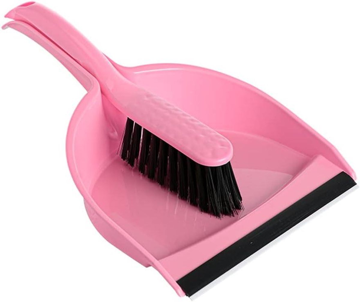 Mini Handbezem - Stoffer en Blik - Bureau Schoonmaken - Zacht en Duurzaam - 20 x 31 cm - Roze
