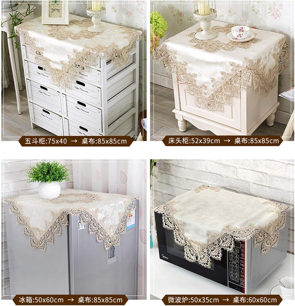 Eettafelkleed met Kant - Tafelkleed Bloemen - Tafel Decoratie - Machinewasbaar - 60x60cm - Wit