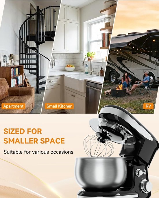 Swiss Haus® KM2305 Keukenmachine - 1300W Keukenrobot - 5L RVS Mengkom - Keukenmixer met 6 Snelheden + Pulse - met Deeghaak & Garde - Zwart van Merkloos — afbeelding 5