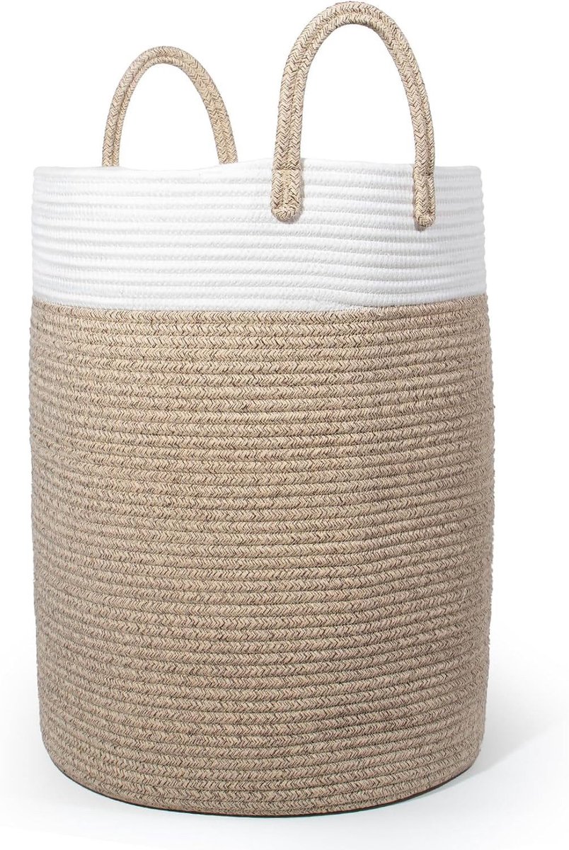 Lemlit Wasmand - Gevlochten Opbergmand met Handvatten 58 L - Speelgoedmand voor Kinderkamer Slaapkamer en Woonkamer - 38 x 50 cm - Wit Bruin