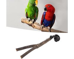 Houten vogelzitstok, interactieve, veilige training, verstelbare vogelzitstok met zuignap voor gegolfde papegaaien (25 cm)