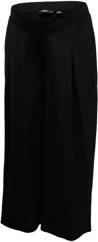 Zwarte zwangerschapsbroek met wijde pijpen, plooien en een elastische tailleband.