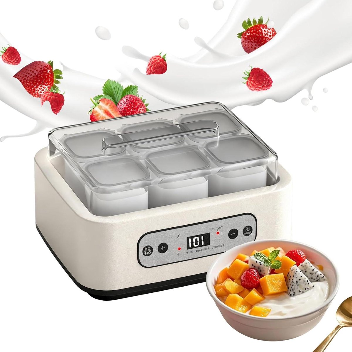 Yogurt Maker - Yoghurtbereider - Zelf Yoghurt Maken - Instelbare Temperatuur - 6 x 250 ml Cups - Wit