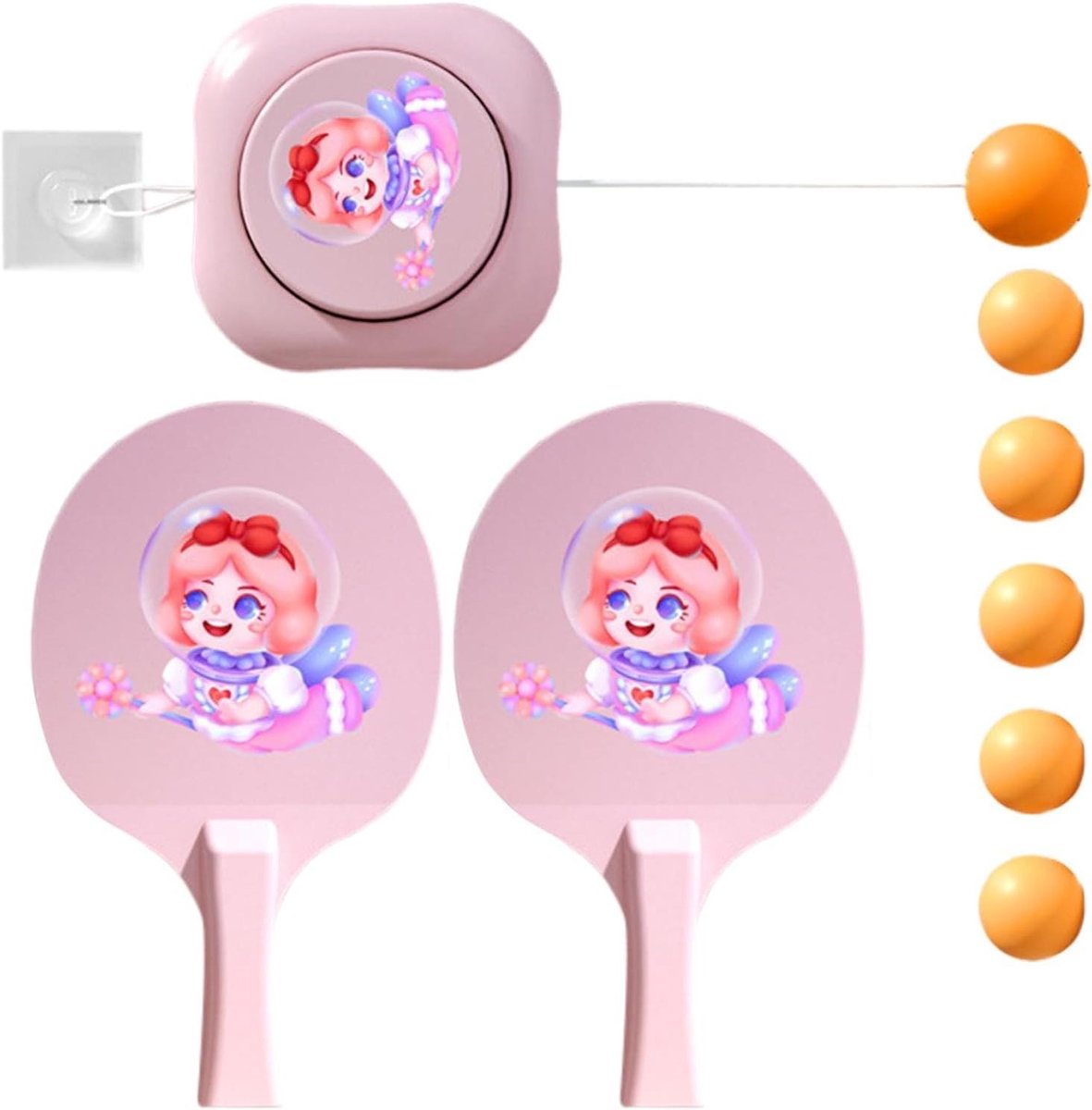Pingpong Trainerset - Tafeltennis Trainer - Verbeter Coördinatie - Verstelbare Lengte - 120 cm - Roze