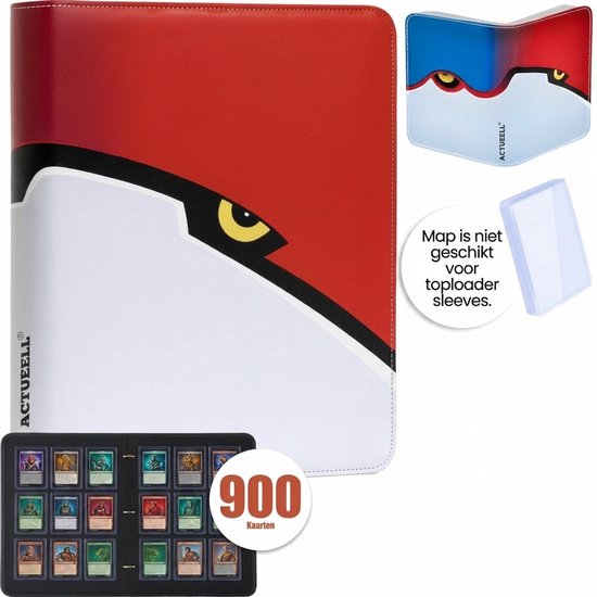 Actueell® Verzamelmap 900 Kaarten – 9 pocket - Geschikt voor Penny Sleeves & Card Sleeves - Binder map met ritssluiting – Premium leer - Rood/Blauw – 50 Pagina's – A4 Formaat