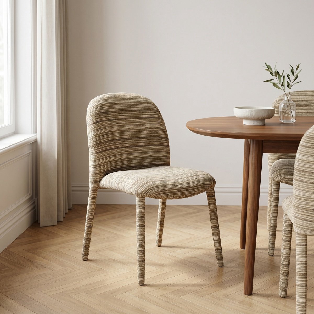 Giga Meubel Eetkamerstoel Mia Taupe – Chenille – Stapelbaar - Set van 2