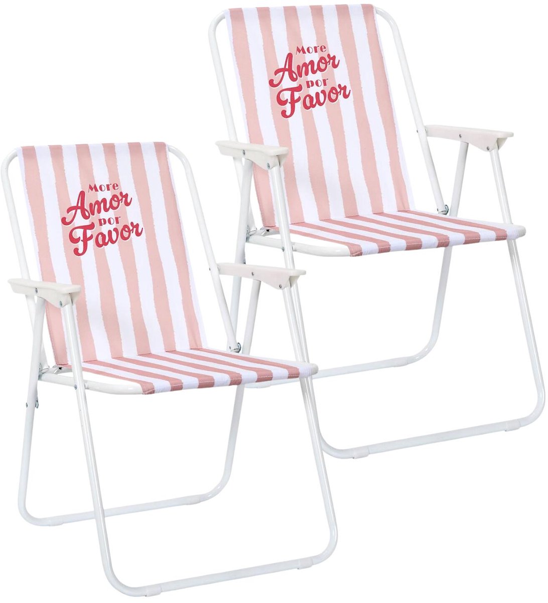 Home deco factory Klapstoel Dolce Vita - 2x - roze/wit - 44 x 75 x 52 cm - campingstoel/tuinstoel