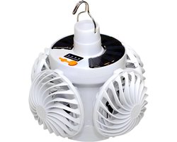 Plafondventilator – Op zonne-energie werkende ventilator met verlichting – Tentventilator met 4 bladen – Met LED-verlichting – Oplaadbaar via USB – Inclusief afstandsbediening – Ideaal voor kamperen, wandelen en verkoeling buitenshuis