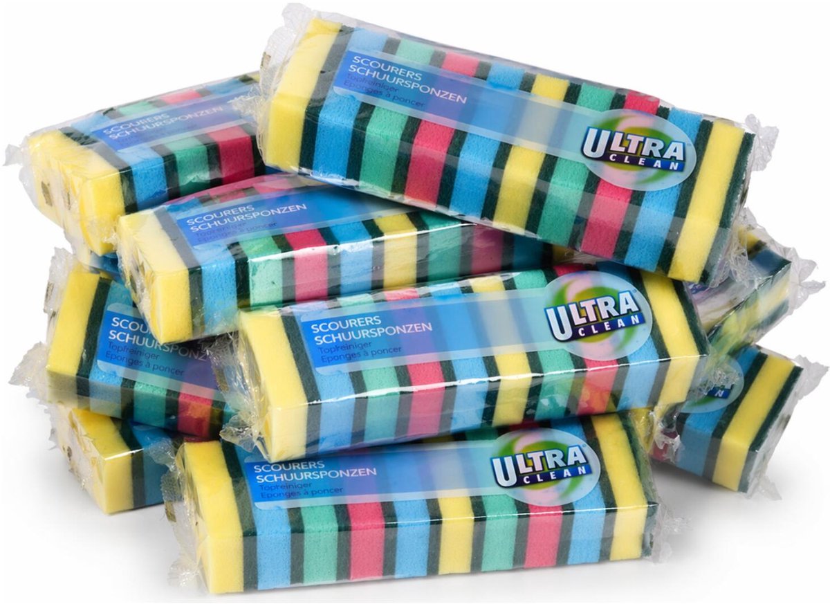 Ultra Clean schuurspons - 150x stuks - multi color - polyurethaan - schoonmaakspons