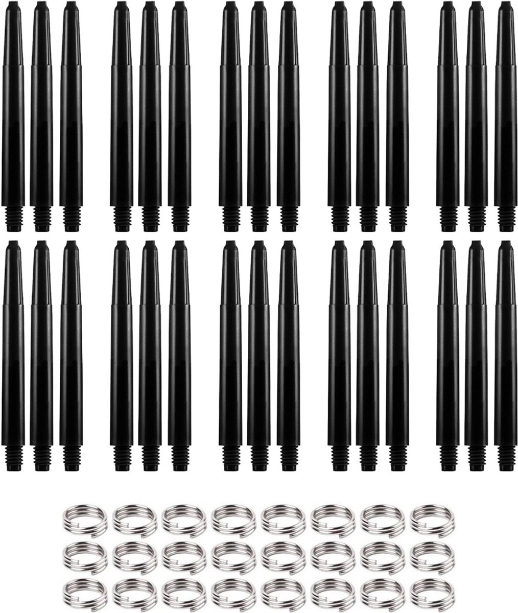 Dragon Darts Dart Shafts - 10 Sets (30 stuks) - Medium - Plus 8 Sets (24 stuks) Veerringetjes - Stevige en Duurzame Dart Shafts - Zwart