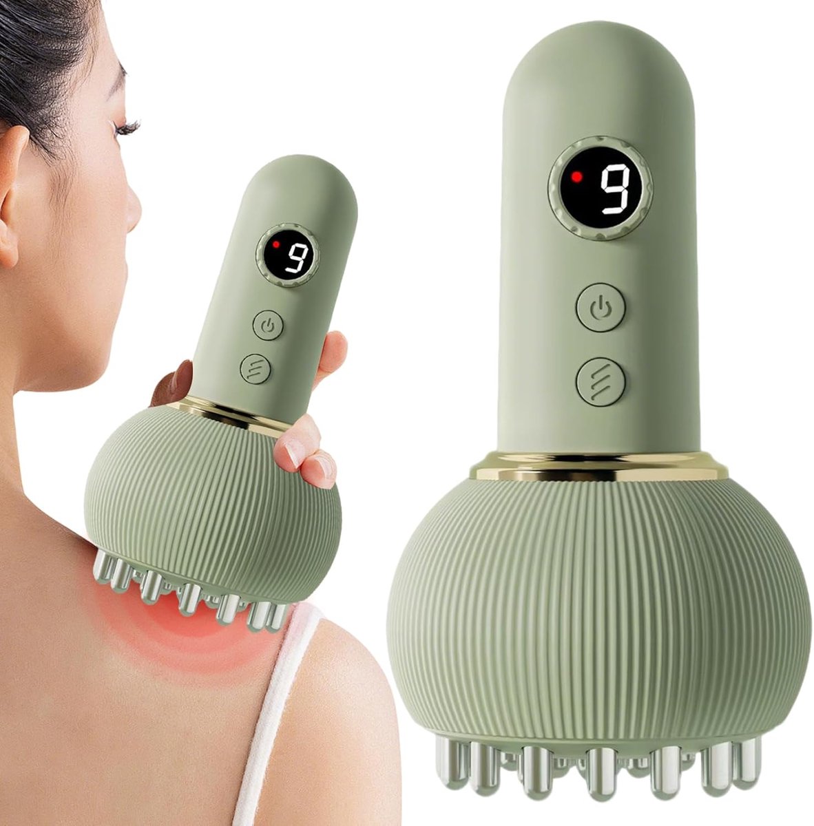 Lymfedrainagemassager — Massageapparaat — Massagetool — Met functies voor microstroom, rood licht, warmte en vibratie — Voor het hele lichaam — Groen