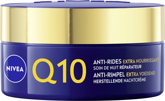 Nivea Q10 Anti-rimpel crème pot met gouden deksel.