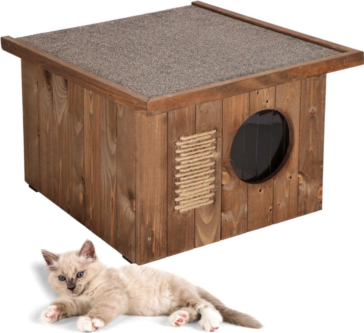 SNJY® Kattenhuis voor Buiten - Kattenhok - Kattenbak - Dierenhuis - 58D x 49,5B x 36H cm - Bruin