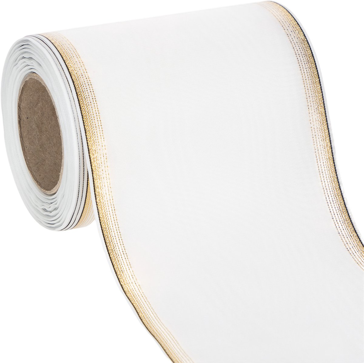 Elegant Moiré-kranslint, 125 mm, wit met gouden rand - Hoogwaardig dec