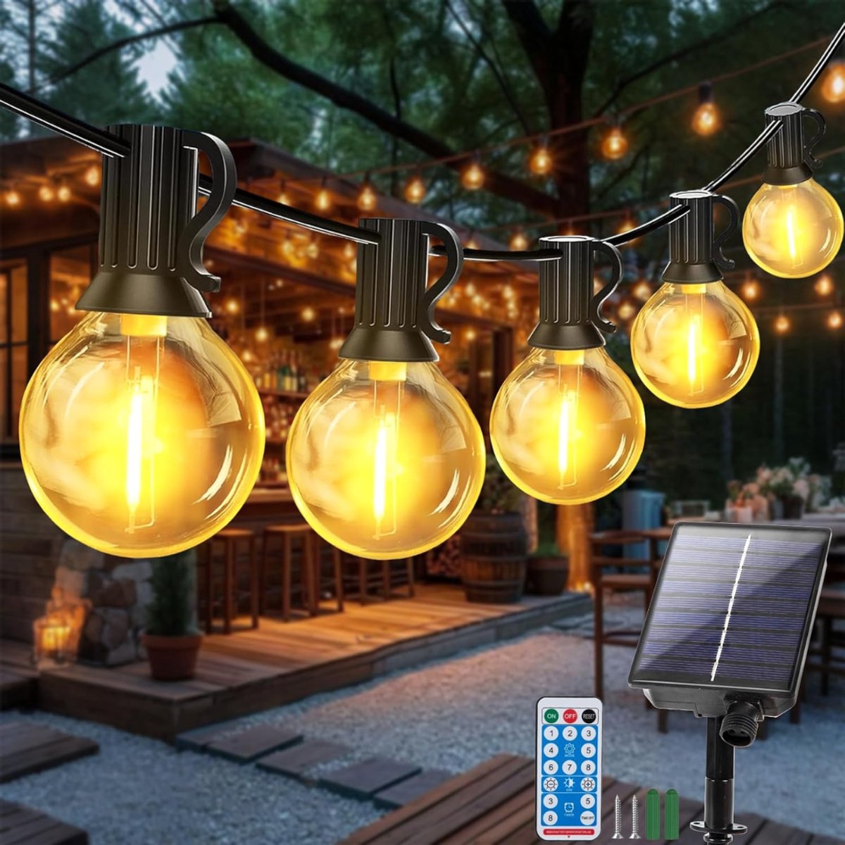 HEZIVO® Tuinlampjes Slingerbuitenlichtsnoer - Tuinverlichting Buiten - Lichtslinger LED - Op Zonne energie - TImer en Schemersensor - Dimbaar