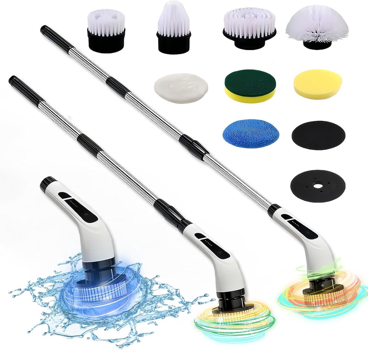 Elektrische Schoonmaakborstel Draadloos – 9-in-1 Power Scrubber met 8 Opzetborstels – Uitschuifbare Steel – Oplaadbare Badkamerreiniger – Voor Badkamer, Tegels, Keuken, Douche & Vloeren