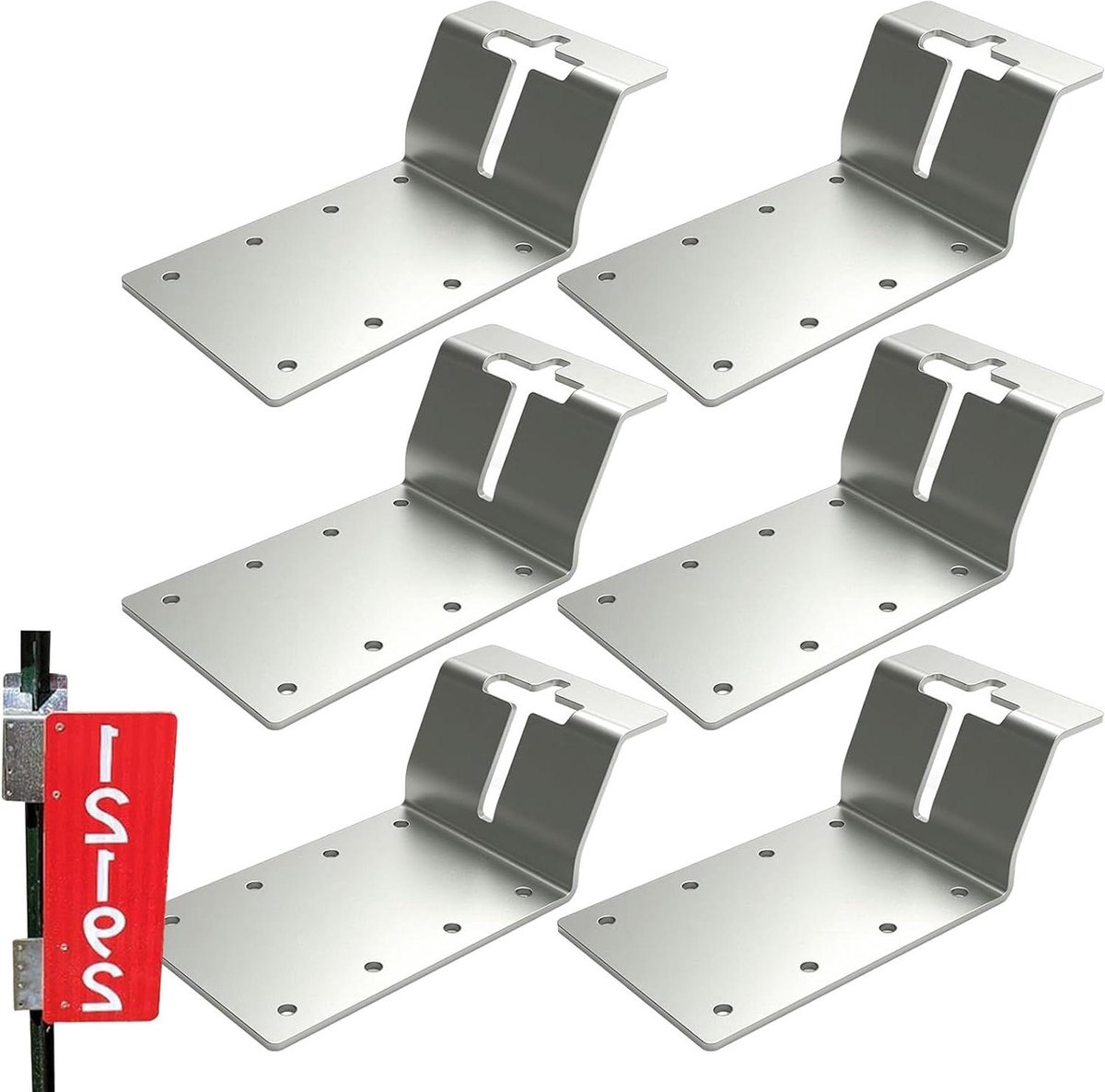 T-paalhouders - Verticale beugels - Hekken monteren - Verhoogde stabiliteit - 6 stuks - Zilverkleurig