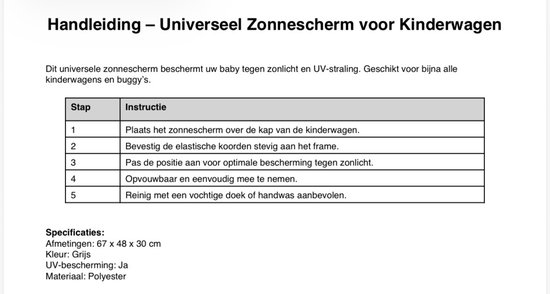 Zonnekap voor Kinderwagen - Universeel Zonnescherm Babywagen - UV Bescherming - Paraplu voor Kinderwagen - 30x67 cm - Zwart — afbeelding 5
