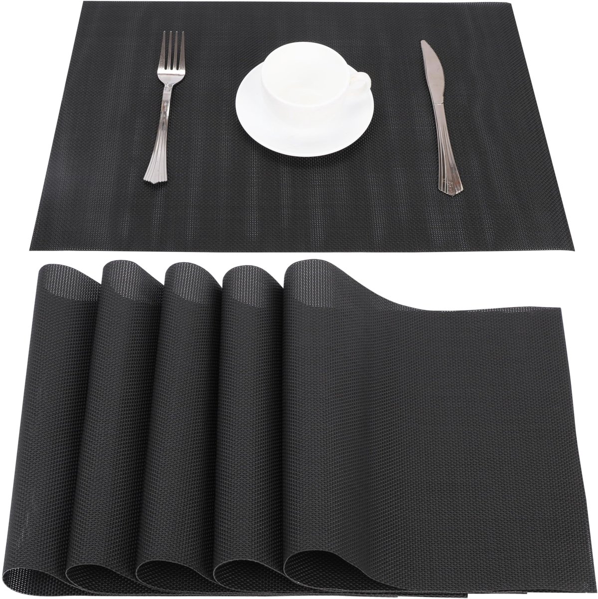 aladdien - PVC Placemats - Onderzetters voor Tafel - Zwart - Waterdicht en Warmtebestendig - Set van 6 - Geschikt voor Keuken en Restaurant