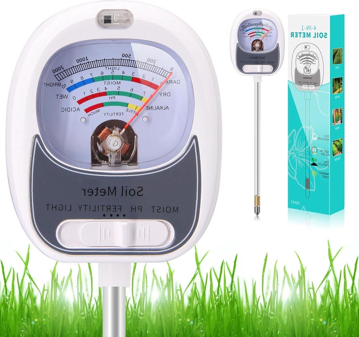 Bodemtestkit - Grondtester Vochtmeter - Planten Verzorgen - 4-in-1 Meting - 27.3 cm - Groen