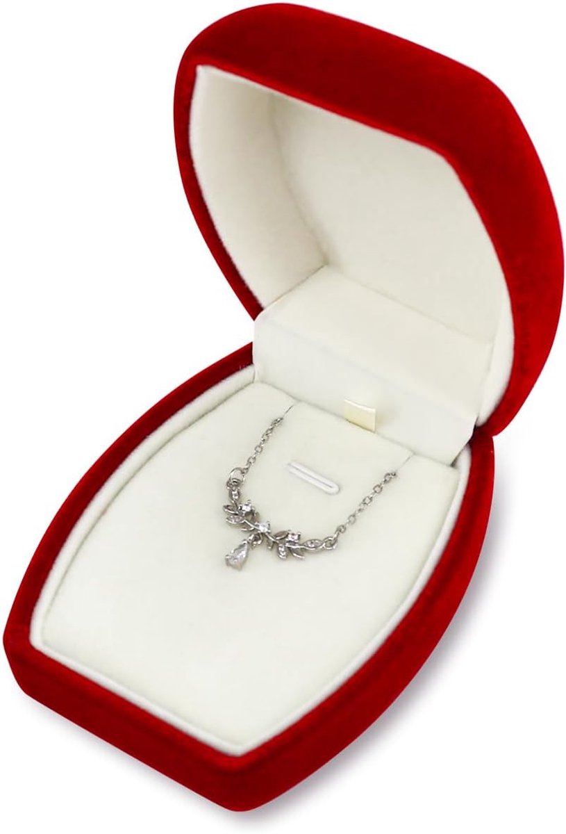 Famanu – Elegante opbergdoos voor fluwelen halskettingen en sieraden, luxe geschenkdoos voor armbanden en juwelen, compact en ideaal voor reizen, rood