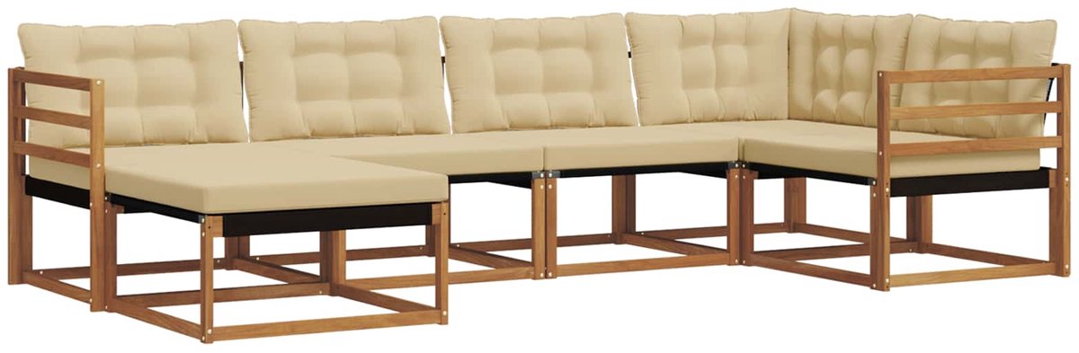 vidaXL Buiten - bank - set - 6 - st - 6-zits - Natuurlijk - en - Beige Natuurlijk en Beige