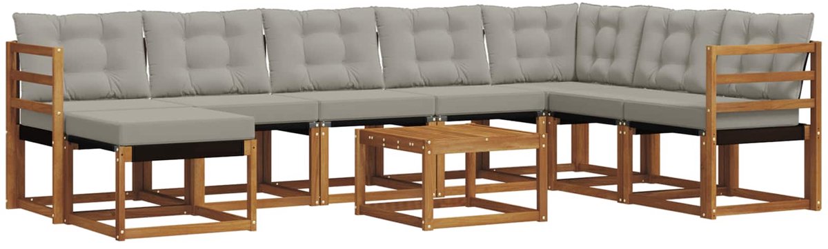 vidaXL Buiten - bank - set - 9 - st - 8-zits - Naturel - en - lichtgrijs Naturel en lichtgrijs