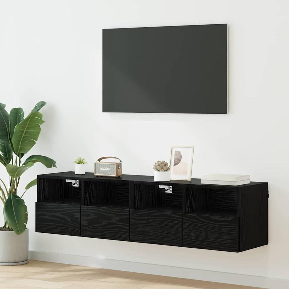 TV-wandrekken - Televisiekast Muurkast - Media Opbergen - Stijlvol Eiken Look - 60 x 30 x 30 cm - Zwart