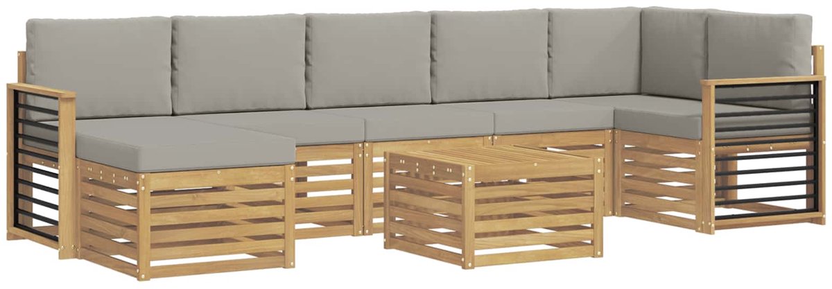 vidaXL Buiten - bank - set - 8 - st - 8-zits - Wit - en - Lichtgrijs - Polyester Wit en Lichtgrijs
