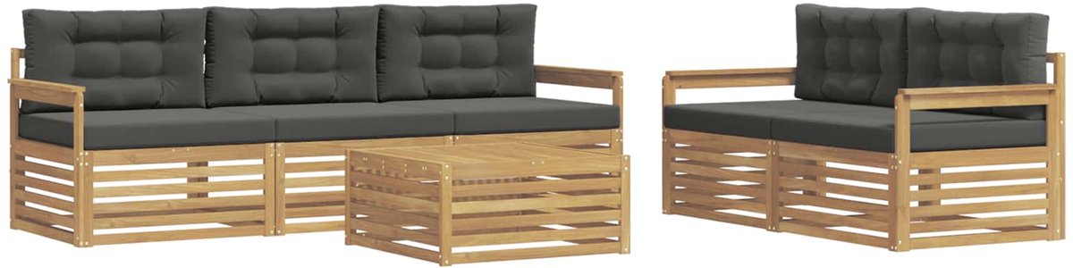vidaXL Buiten - bank - set - 6 - st - 5-zits - Wit - en - antracietkleurig Wit en antracietkleurig