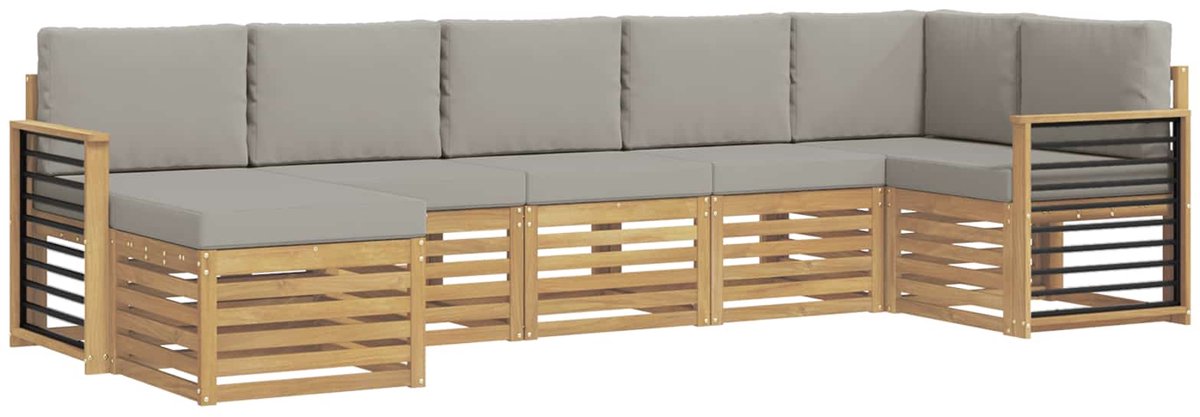vidaXL Buiten - bank - set - 7 - st - 6-zits - Wit - en - Lichtgrijs - Solid - Acacia - Wood Wit en lichtgrijs