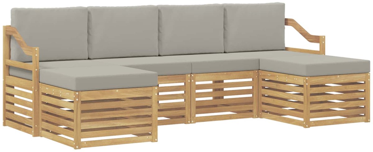 vidaXL Buiten - bank - set - 6 - st - 6-zits - Wit - en - Lichtgrijs - Polyester Wit en Lichtgrijs