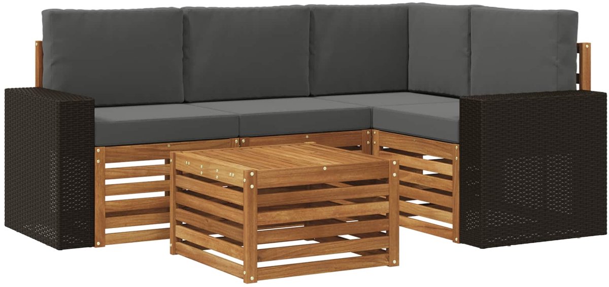 vidaXL Buiten - bank - set - 5 - st - Natuurlijk - en - Antraciet - Polyester Natuurlijk en Antraciet