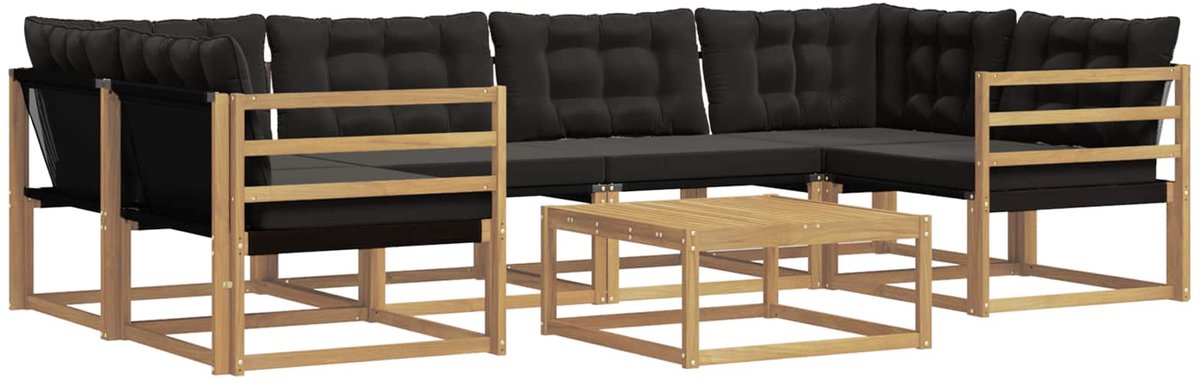 vidaXL Buiten - bank - set - 7 - st - 6-zits - Wit - en - zwart Wit en zwart