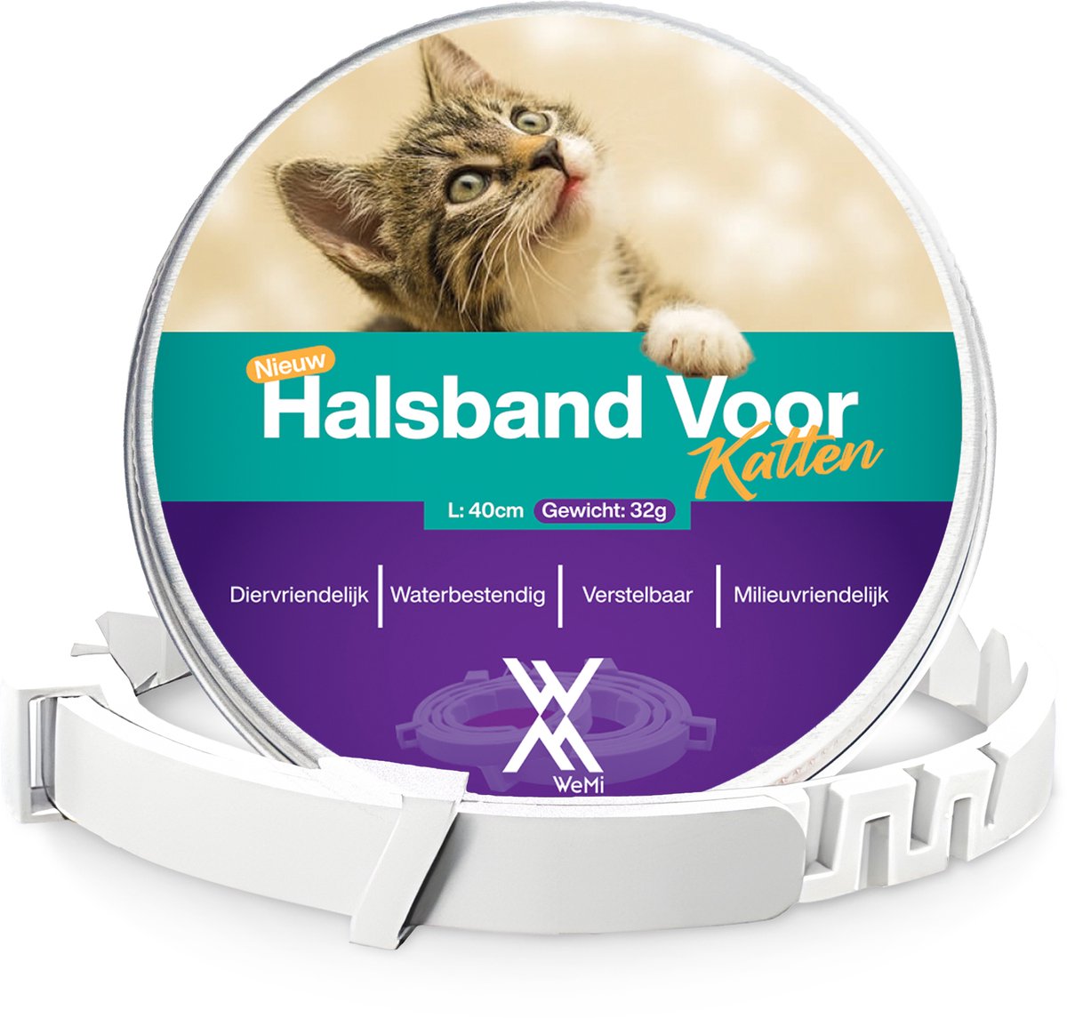 TeekShield Halsband - Kat/Poes - Wit - Comfortabele Siliconen Halsband in Verstelbaar Design