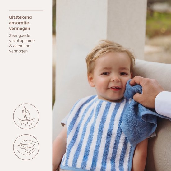 Meyco Baby Fat Stripe Monddoekjes - 6-pack - Jacquard Badstof - Jeans Blue - 30x30cm van Meyco Baby — afbeelding 3