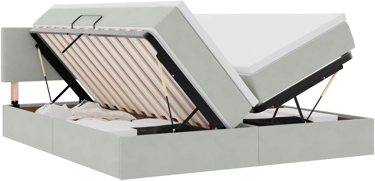 vidaXL LED - opbergbed - met - matras - Lichtgrijs - 180 - x - 200 - cm - Fluweel